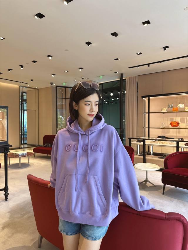 Gucc* 25Fw Early Autumn New Letter Embossed Logo Hooded Sweatshirt | Exclusive Y