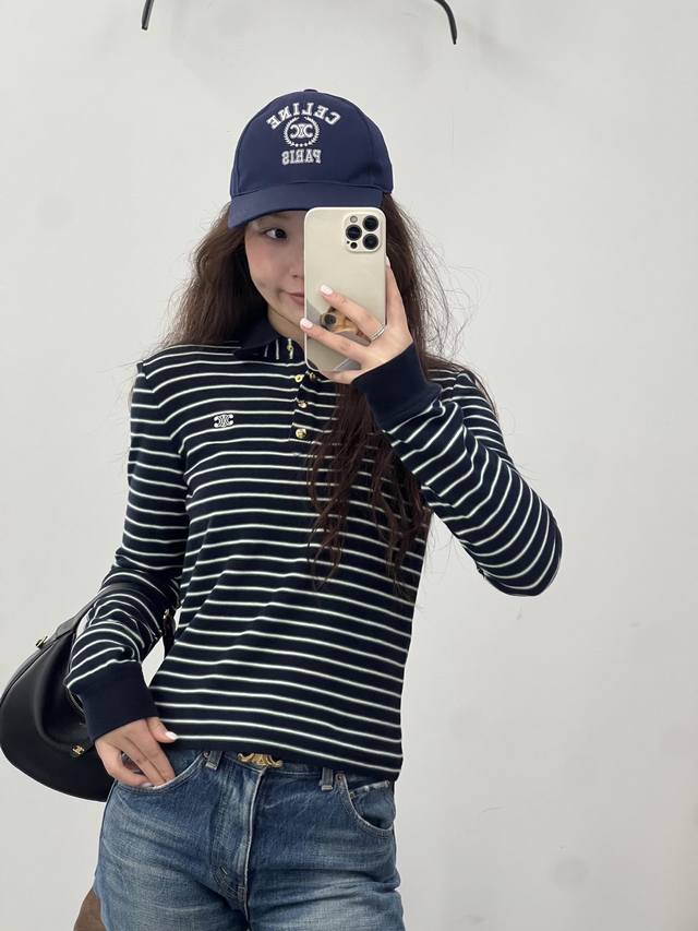 Celin* 25Fw Autumn/Winter New Classic Striped Slim-Fit Long-Sleeve T-Shirt with