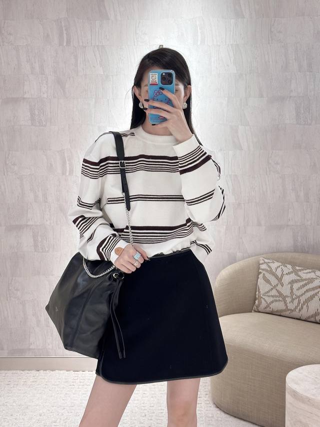 Louis Vuitto* 25Fw Early Autumn New Striped Leather Logo Knit Sweater | Exclusiv