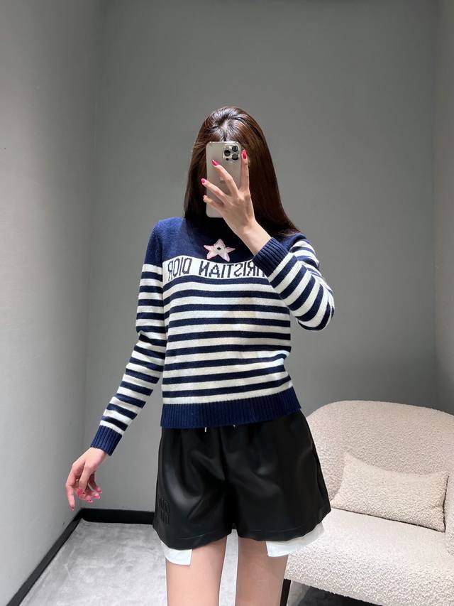 Dio* R 2025Fw High-End Custom Series Striped Star Knit Sweater. Made with import