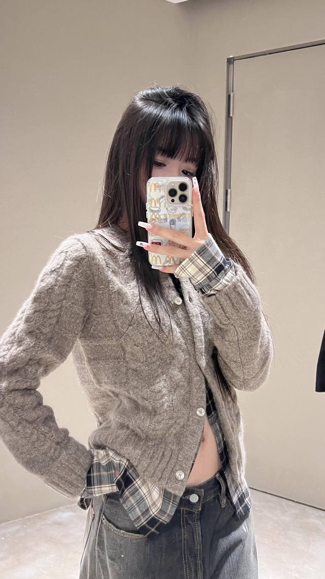 Acne Studi*S 25Fw Early Autumn New Cable Knit Plaid Patchwork Faux Two-Piece Woo