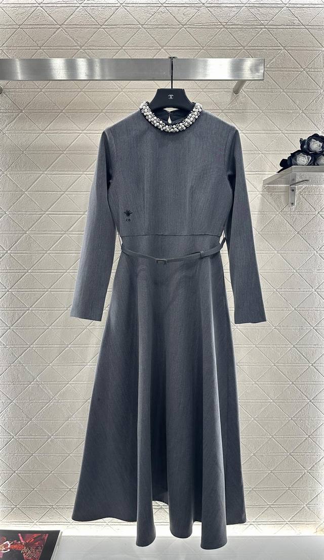 Dio* 2025 New Arrival Pearl-Wrapped Belt Dress Custom Yb Imported cotton wool ma