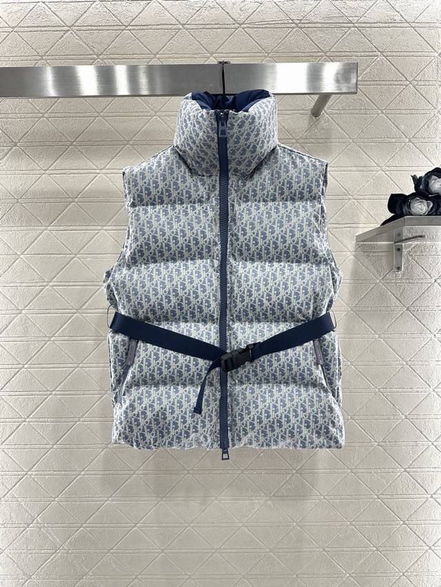 Dio* 2025 New Arrival Belt Stand Collar Jacquard Down Vest Custom Yb Imported Ja