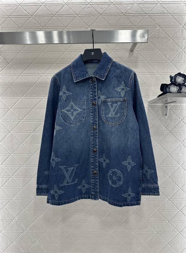 Louis Vuitto* 2025 New Arrival Laser-Printed Denim Shirt Jacket and Pants Set Cu