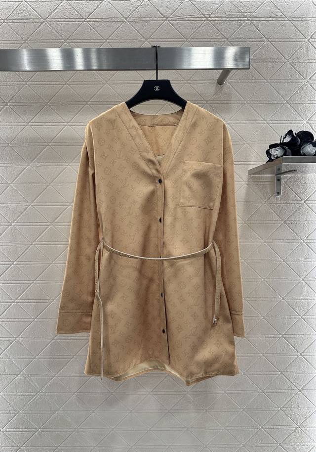 Louis Vuitto* 2025 New Arrival Printed Belt Dress Custom Yb Imported Twill Fabri