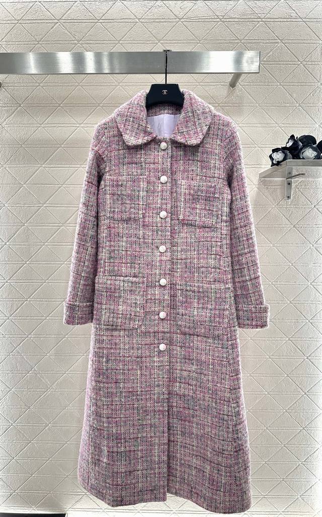 Chanel* 2025 New Arrival Check Tweed Collared Dress Coat Custom Yb Imported coar