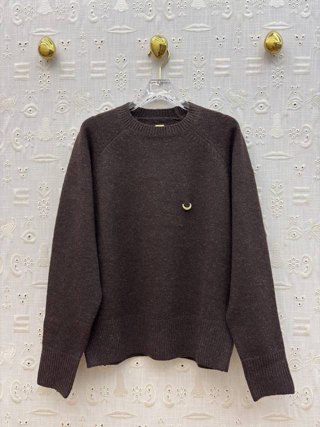 Sch 25 Autumn/Winter Irregular Button Crew Neck Sweater: Brown and black offer d