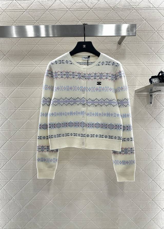 Celin*2025 New Arrival Crew Neck Knit Snowflake Striped Cardigan. Made of custom