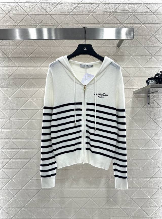 Dio*2025 New Arrival: Striped Knit Hooded Jacket. Made with custom Yb wool yarn,
