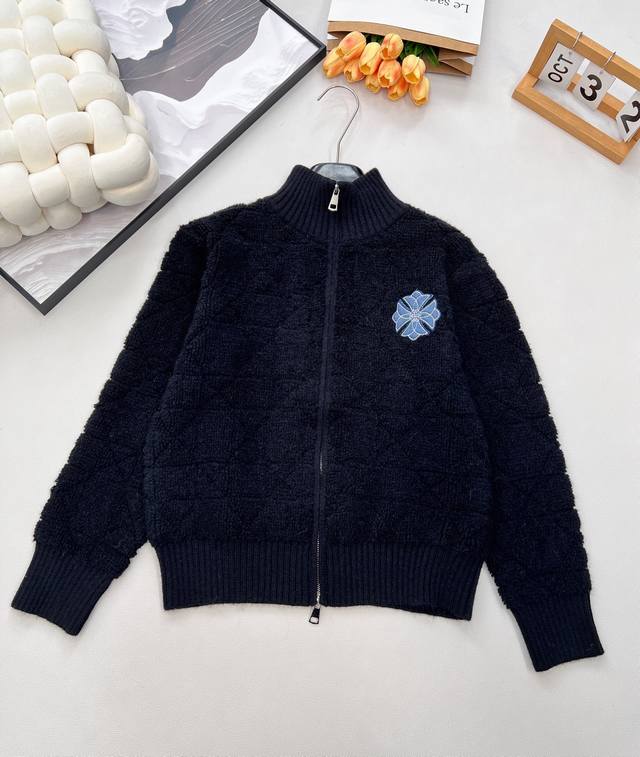 Chrome Hearts New Diamond Pattern Embroidered Knit Zipper Cardigan. Made of 100%