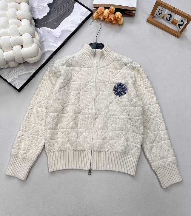 Chrome Hearts New Diamond Pattern Embroidered Knit Zipper Cardigan. Made of 100%