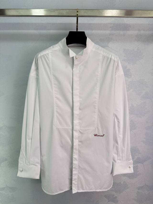 Chanel 2025 Early Autumn New Stand Collar Solid Color Oversized Shirt Custom Yb