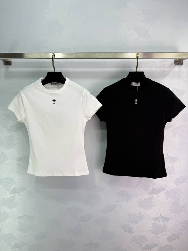 Dio*25 Early Autumn New Embroidered Letter Short T-Shirt. Imported high-count co