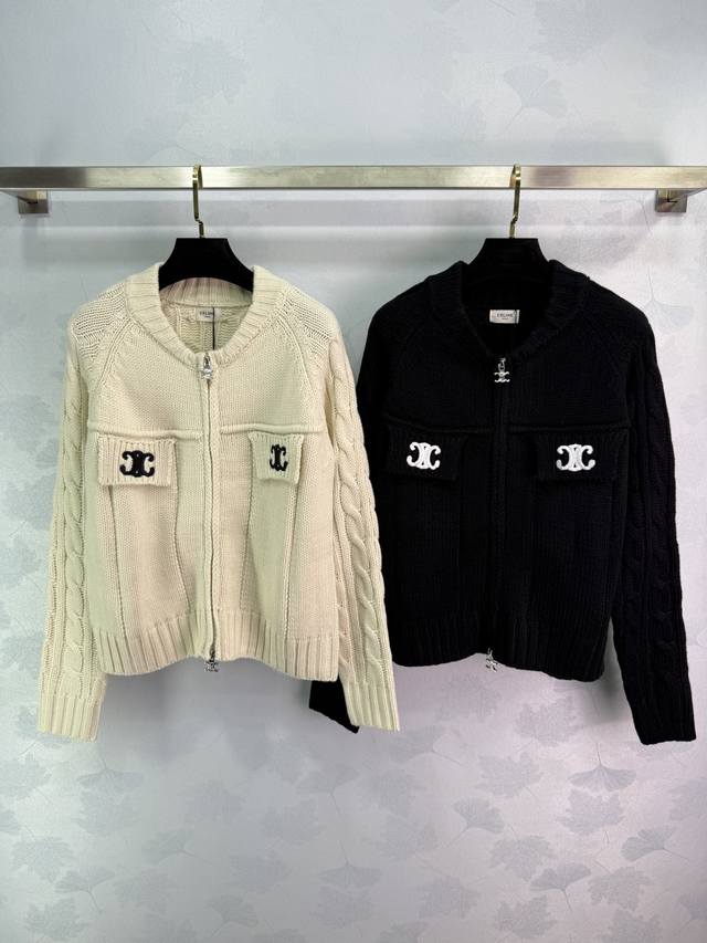 Ce*25 Autumn/Winter New Knit Cardigan with Faux Pocket and Embroidered Logo Desi