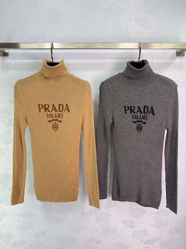 Prad*2025 New Letter Knit High Neck Long Sleeve Custom Yb Wool Yarn Woven with C