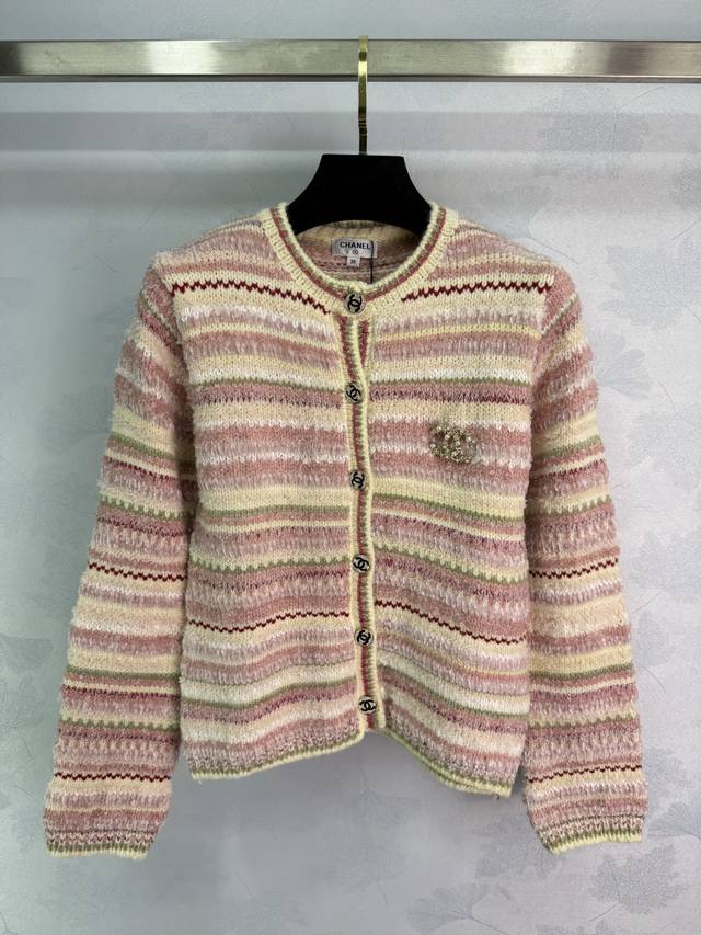 Chanel*25 Early Autumn New Round Neck Cardigan, Color Block Classic Stripes, Ver