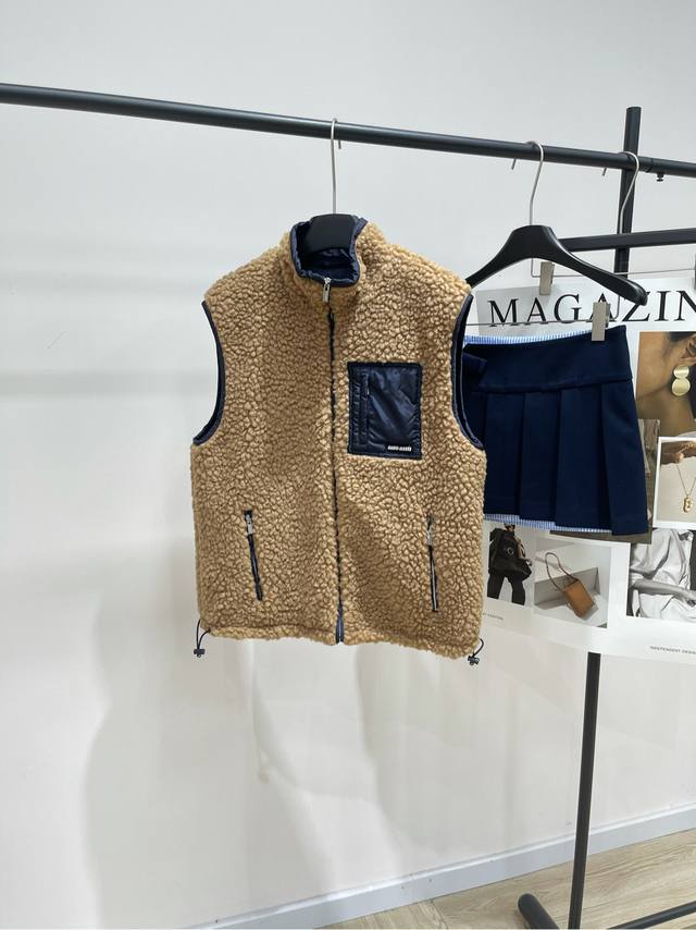 M Camel-colored Lambswool Stand Collar Down Vest Ddd, Fabric: Lambswool + Polyes