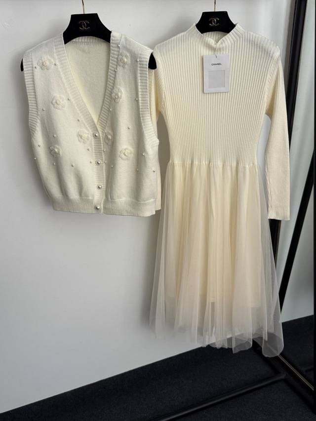 Style No. 20256944 Chanel* New Chanel-style Suit: Camellia and Pearl Studded V-n