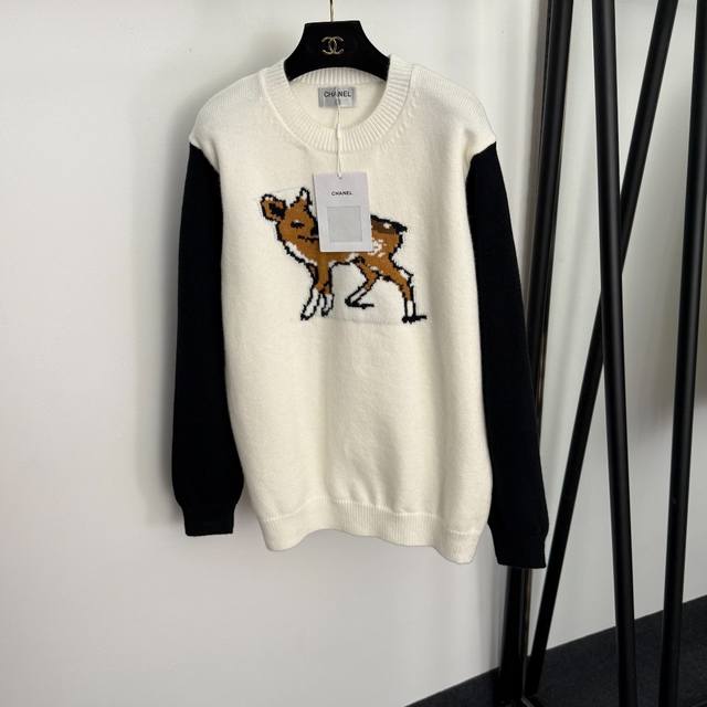 Style No. 20256917 Chanel* New Deer Color Block Long-Sleeve Pullover Knit Sweate