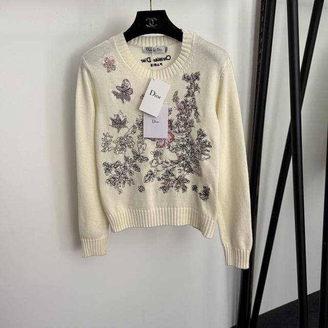 Style No. 20256928 Dio* New Butterfly Embroidered Flower Pullover Long-Sleeve Wo