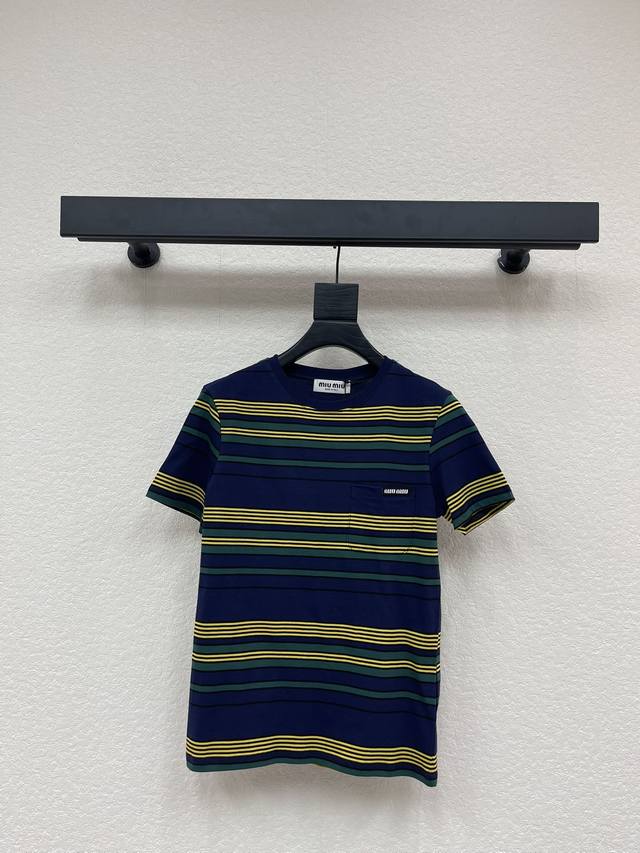 Miu Mi* 2026 Early Spring New Arrival: Striped Crew Neck Short-Sleeve T-Shirt! H