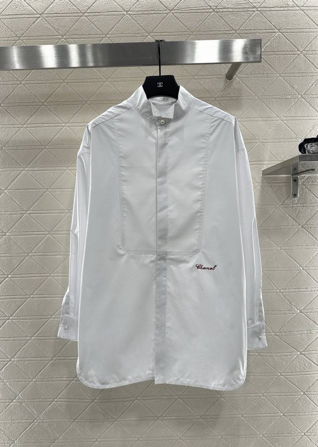 Chanel 2025 New Arrival Stand Collar Solid Color Oversized Shirt Custom Yb Twill