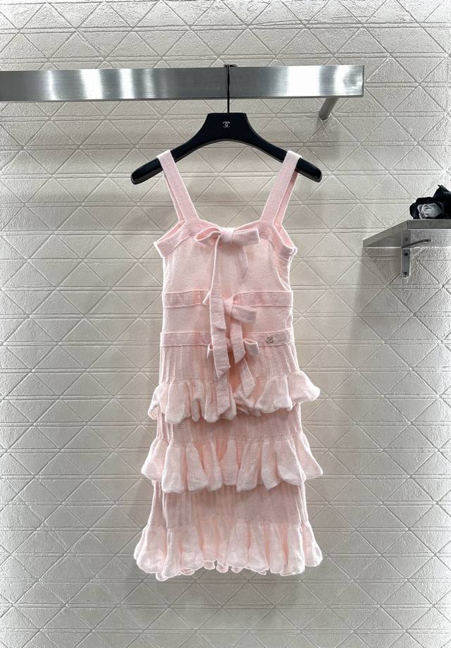 Chanel 2025 New Arrival Layered Cake Bow Knitted Slip Dress Custom Yb Imported S