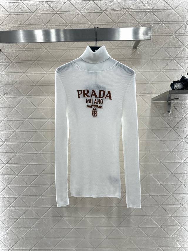 Prad*2025 New Arrival Letter Logo Knitted Turtleneck Sweater. Made with custom Y
