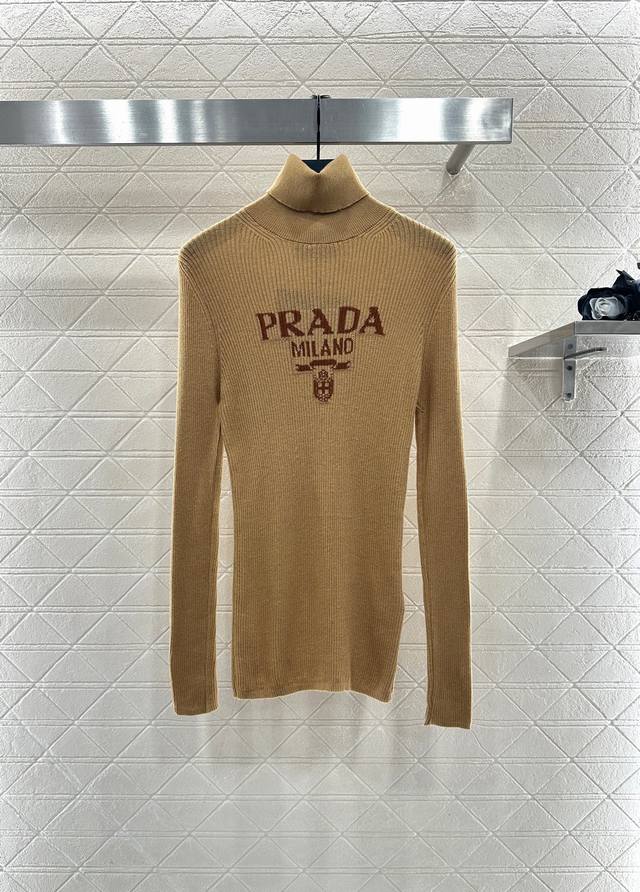 Prad*2025 New Arrival: Letter Logo Knitted Turtleneck Sweater. Made with custom