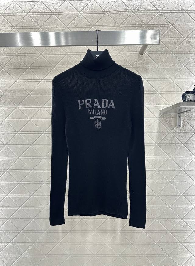 Prad*2025 New Arrival Letter Logo Knitted Turtleneck Sweater. Made with custom Y