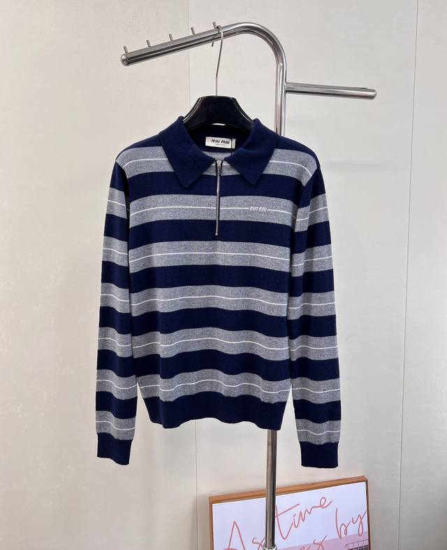 Miumiu 2025 New Style Lapel Half-Zip Knit Long-Sleeve Top. Made with custom Yb w