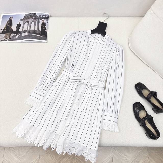 Retro Chic Cd 25Ss Early Autumn Newest French Puff Shoulder Shirt Dress with Hol