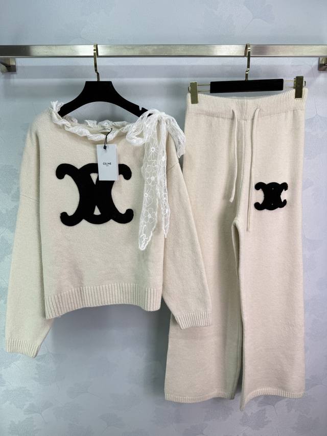 Ce*2025 Autumn/Winter New Knitted Pullover Top and Pants Set! Made with custom w