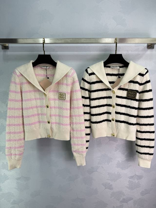 Miu*25 Autumn/Winter New Style Top with Lambswool Stripes and a Navy Style. The