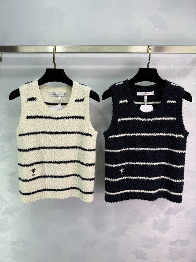 Dio*2025 Early Autumn New Round Neck Knitted Striped Vest, Custom Yb Cotton Yarn