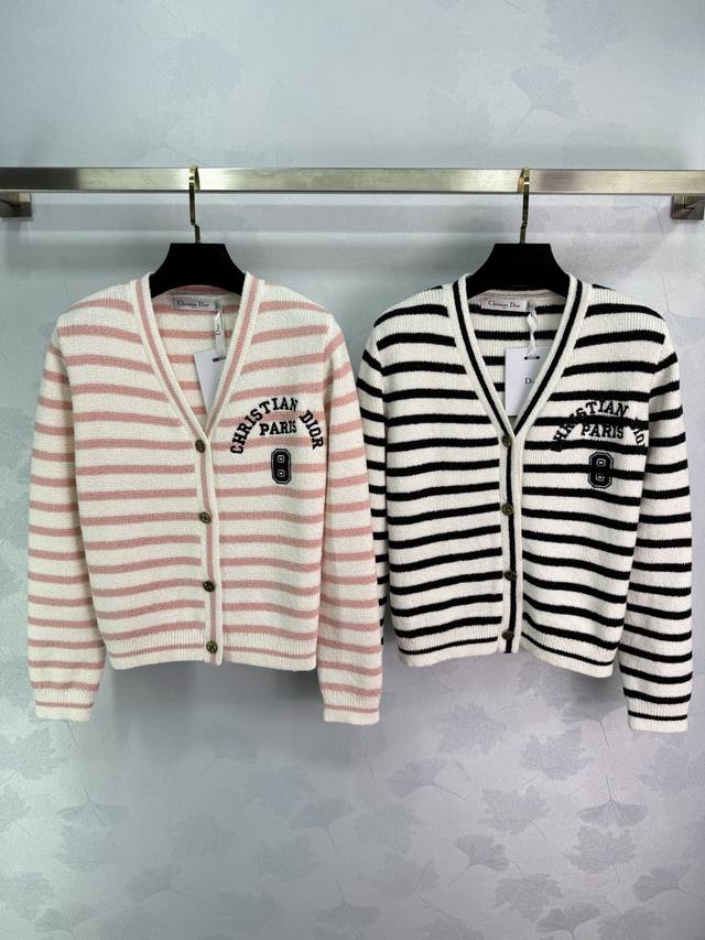 Dio* 2025 Autumn/Winter New V-Neck Striped Knit Cardigan! Made with custom wool