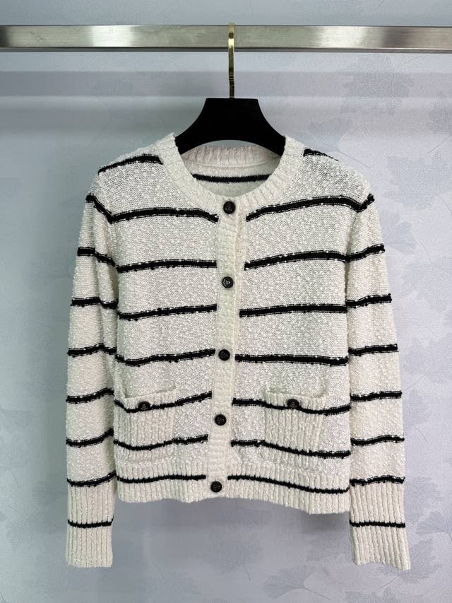 Dio*25 Autumn/Winter New Navy Striped Cardigan Jacket! Elegant round neck, class