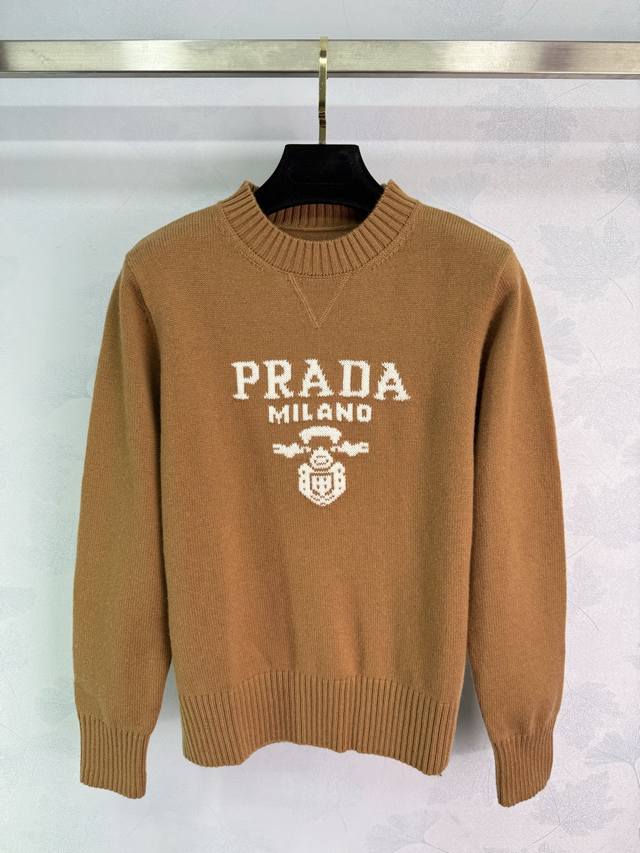 Prad*2025 Autumn/Winter New Logo Loose Pullover Sweater, Custom Yb Cashmere and