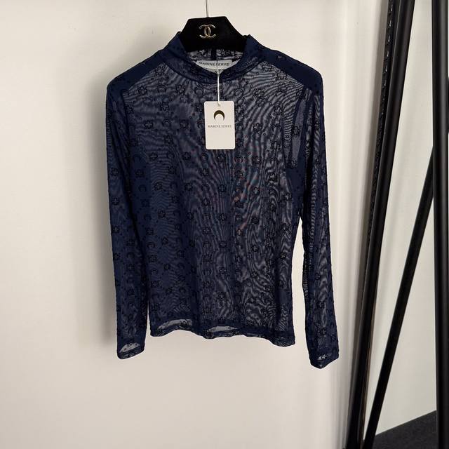 Style No. 20256900 Marine Serr* New Moon Flower Flocked Pattern Slim Fit Long Sl