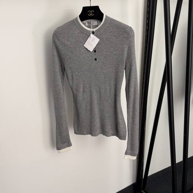 Style No. 20256897 Brunello Cucinell*Bc New White-Trimmed Half-Button Slim-Fit L