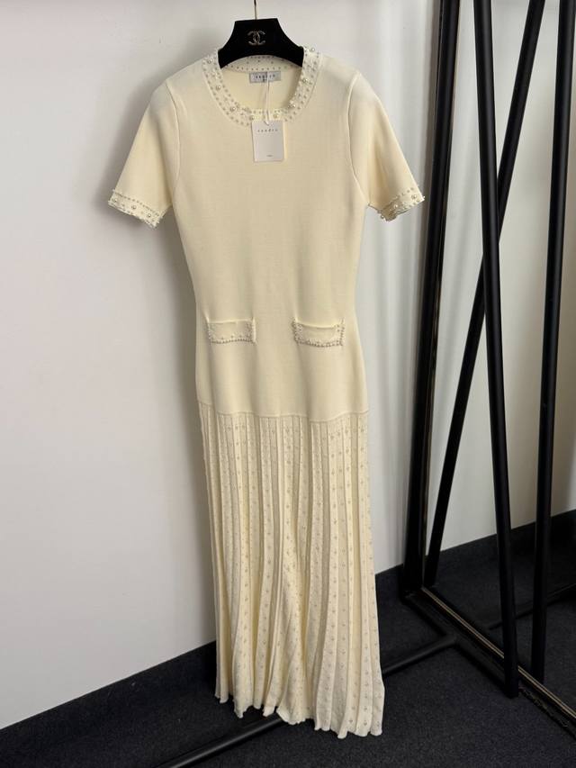 Style No. 20256896 Sandr* New French Elegant Pearl Rivet Trim Hem Hollow Pattern