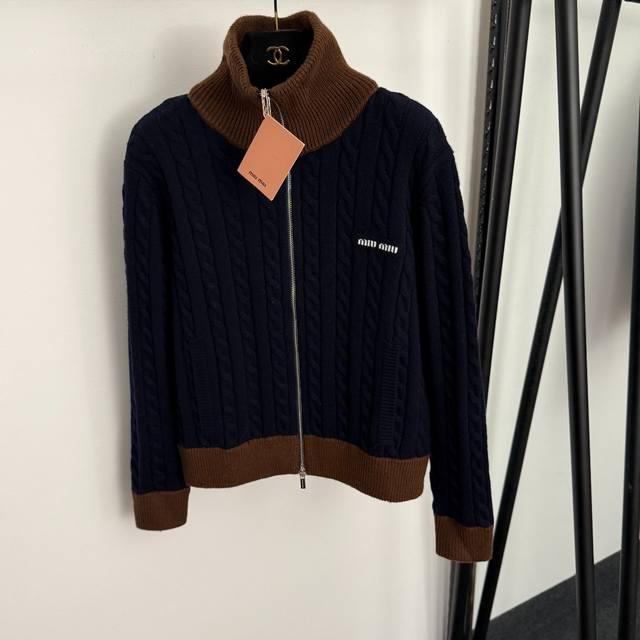 Style No. 20256895 Miumi* New Color Block High Neck Double Zipper Long Sleeve Wo