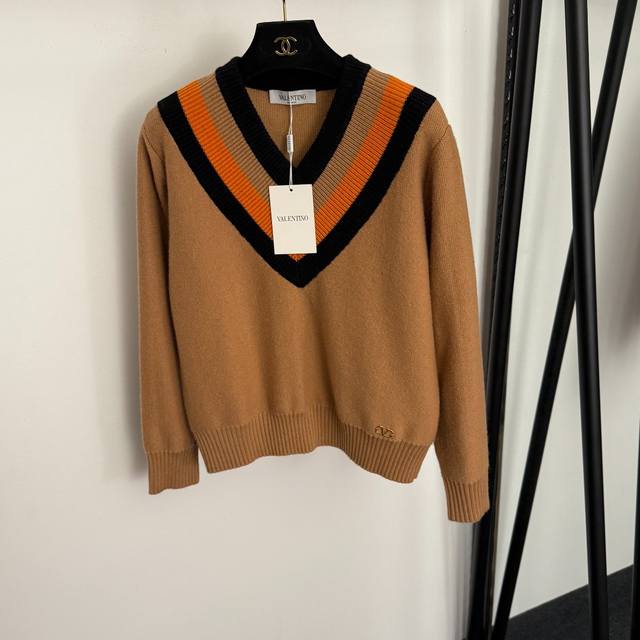 Style No. 20256868 Valentin* New Color Block V-Neck Long-Sleeve Wool Knit Sweate