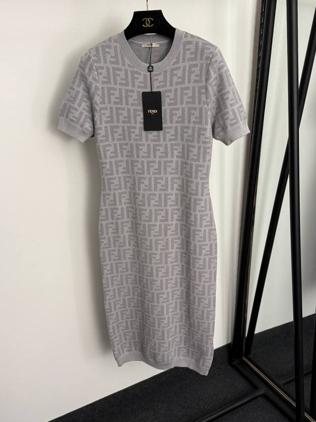 Style No. 20256870 Fend* New monogram F-letter bodycon knit short-sleeved dress,