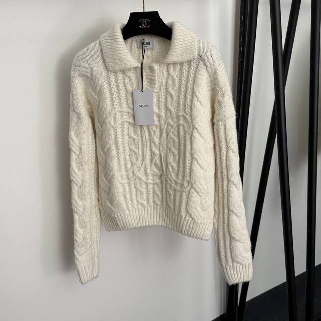 Style No. 20256869 Celin* New Arc de Triomphe Logo Cable Knit Jacquard Collar Lo