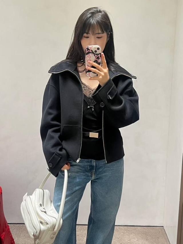 Acne Studi*S 25Fw Autumn/Winter New Cashmere & Wool Blend Stand Collar Zip-Up Ja