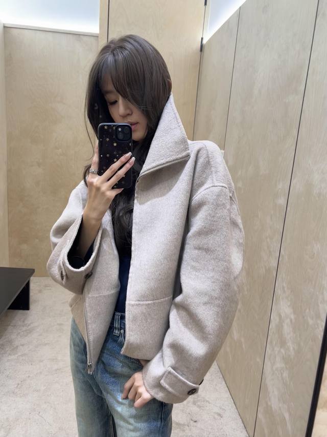 Acne Studi*S 25Fw Autumn/Winter New Cashmere & Wool Blend Stand Collar Zip-Up Ja