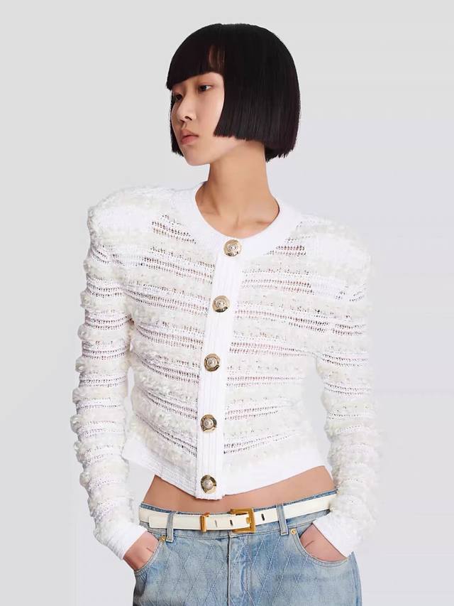 Balmain Gina 2025 Autumn/Winter New Round Neck Single-Breasted Knit Cardigan Loo
