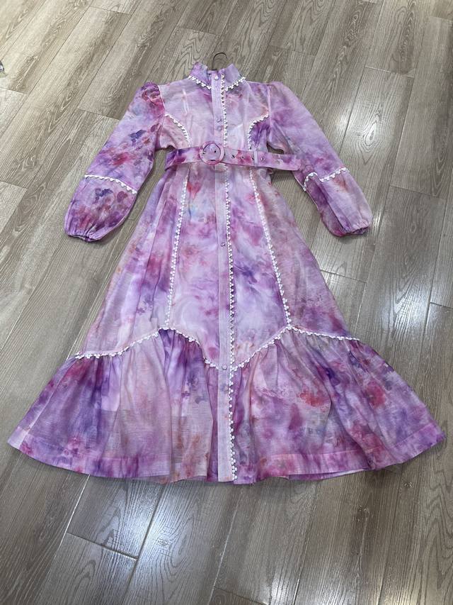 Australian niche dress, stand-up collar, retro court style, pink floral print, l