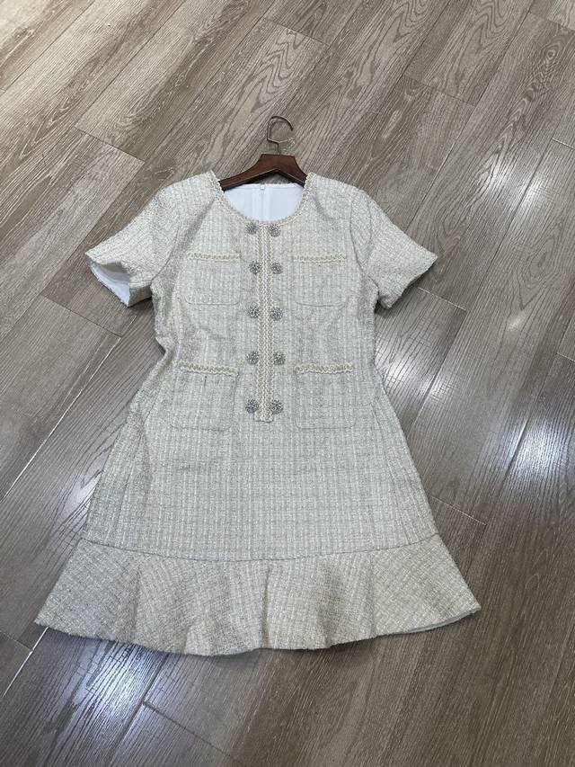 New Round Neck Double Pocket Chanel-Style Dress Sml Ddd